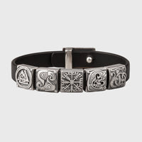 Pulseira de prata Valknut, Hugin e Munin, Vegvisir, Fenrir, Jormungand