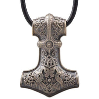 Mjolnir large bronze brut représentation Hugin et munin