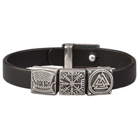 Pulseira viking em couro e prata