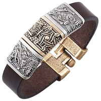 Pulseira masculina de couro Martelo de Thor e Corvos de Odin