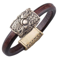 Bracelet cuir avec têtes de loup Sköll et Hati