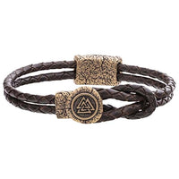 Bracelet cuir en bronze à fermoir symbole Valknut