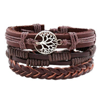Pulsera de cuero trenzada con símbolo de Yggdrasil