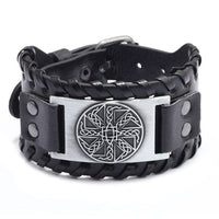 Bracelet cuir Valknut, Yggdrasil, Aegishjalmur, Fenrir