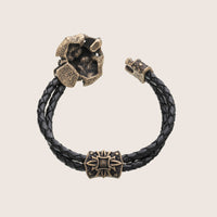 Bracelet tête de mort en bronze italien cuir noir