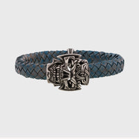 Bracelet tête de mort argent cordon tressé bleu