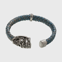 Bracelet tête de mort argent cordon tressé bleu