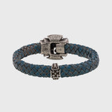 Bracelet tête de mort argent cordon tressé bleu