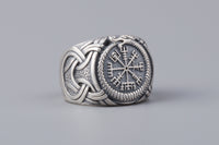 Anillo Vegvisir y Jormungandr de plata