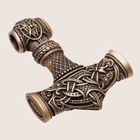Thor martelo amuleto de bronze cabo de couro trançado