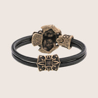 Bracelet tête de mort en bronze italien cuir noir