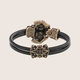 Bracelet tête de mort en bronze italien cuir noir