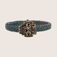 Bracelet tête de mort en bronze italien cordon tressé bleu