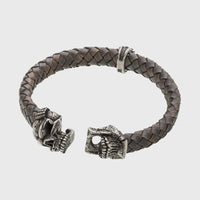 Bracelet tête de mort argent en cuir beige mâchoire amovible