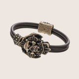 Bracelet tête de mort en bronze italien cuir marron