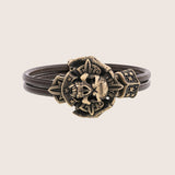 Bracelet tête de mort en bronze italien cuir marron