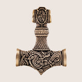 Amulette bronze marteau Thor cordon cuir tressé