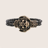 Bracelet tête de mort en bronze italien cuir noir