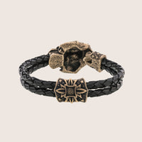 Bracelet tête de mort en bronze italien cuir noir