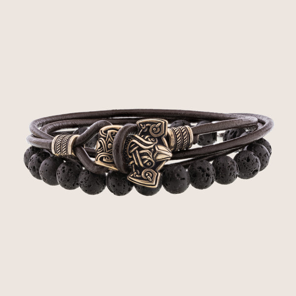 Bracelet viking marron marteau de Thor bronze