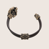 Bracelet tête de mort en bronze italien cuir marron