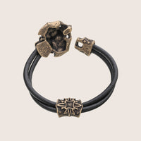Bracelet tête de mort en bronze italien cuir noir