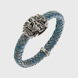 Bracelet tête de mort argent cordon tressé bleu