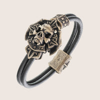 Bracelet tête de mort en bronze italien cuir noir