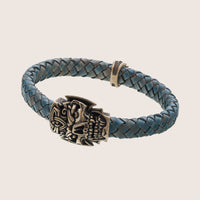 Bracelet tête de mort en bronze italien cordon tressé bleu