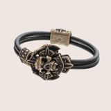 Bracelet tête de mort en bronze italien cuir noir