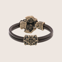 Bracelet tête de mort en bronze italien cuir marron