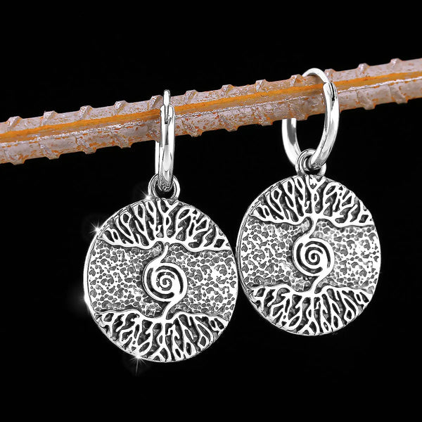 Boucle d'oreille Yggdrasil couleur argent en acier inoxydable