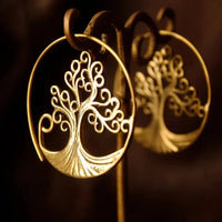 Boucles d'oreilles "arbre de vie" rondes vintage en métal gravées à la main