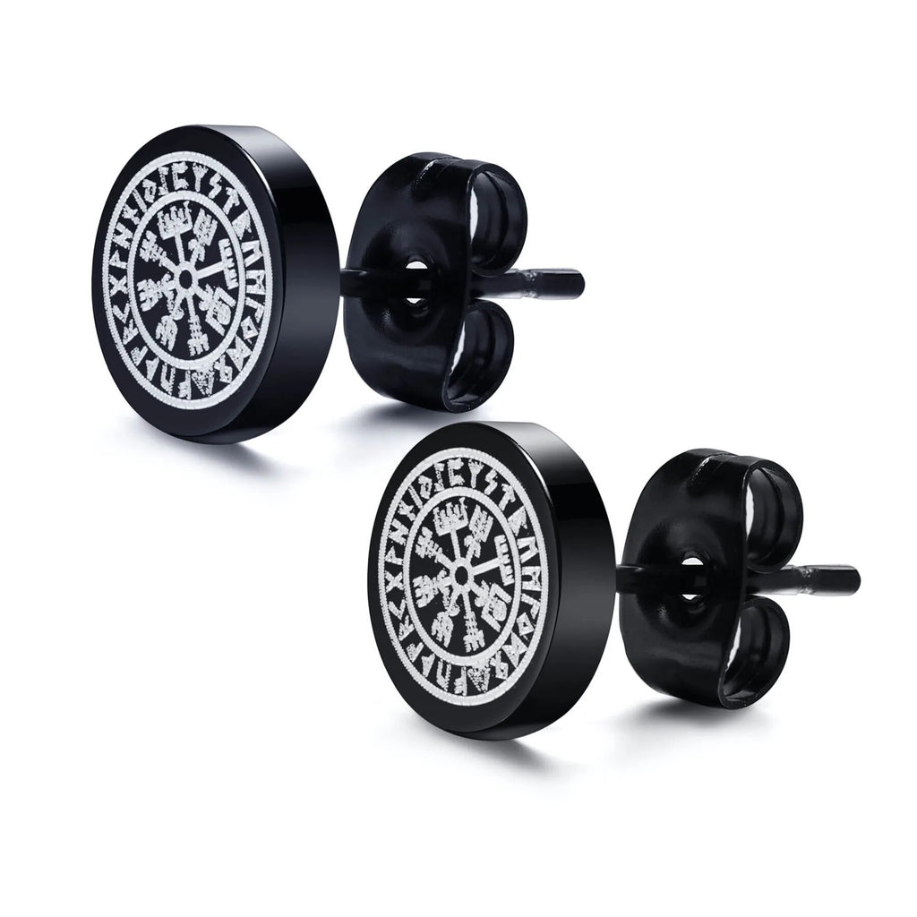Boucles D'Oreilles Viking Argent 925 - Runes Gravées - Bijoux Homme Femme - Style Médiéval Et Mystique