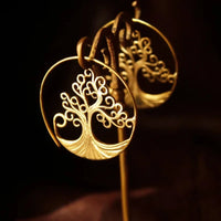 Boucles d'oreilles "arbre de vie" rondes vintage en métal gravées à la main