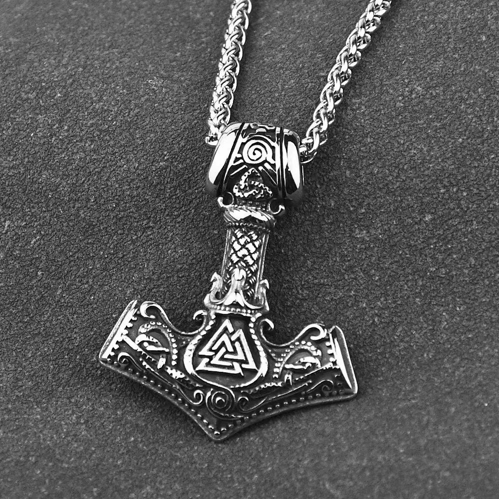 Collier Viking Marteau De Thor - Runes - Chaîne Et Pendentif - Argent Antique - Neuf