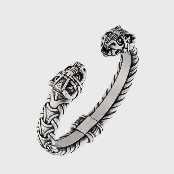 Pulsera de hombre con cabezas de dragón vikingo Ragnar hecha a mano