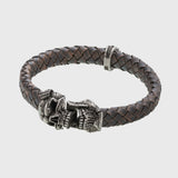 Bracelet tête de mort argent en cuir beige mâchoire amovible