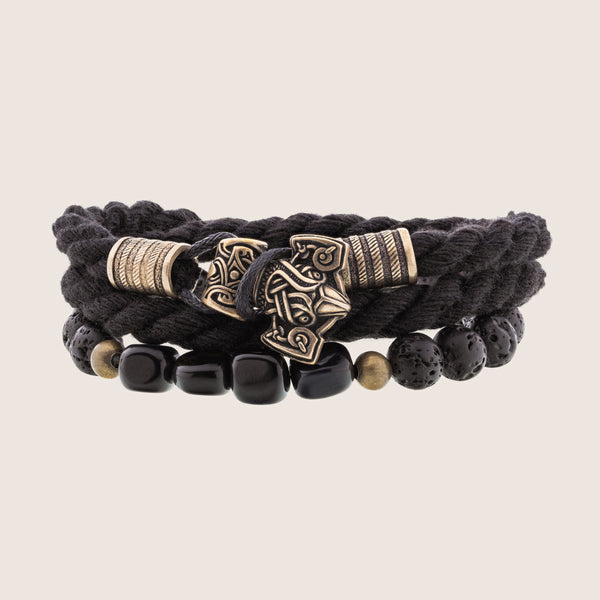 Pulsera vikinga negra Martillo de Thor bronce