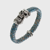 Bracelet tête de mort argent en cuir bleu mâchoire amovible