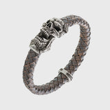 Bracelet tête de mort argent en cuir beige mâchoire amovible