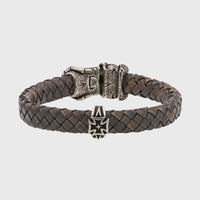 Bracelet tête de mort argent en cuir beige mâchoire amovible