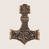 Amulette bronze marteau Thor cordon cuir tressé