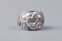 Bague en argent corbeaux d'Odin