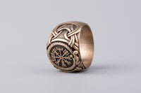 Anillo Vegvisir en bronce hecho a mano.