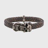 Bracelet tête de mort argent en cuir beige mâchoire amovible