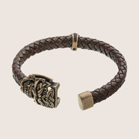 Bracelet tête de mort en bronze italien cordon tressé marron