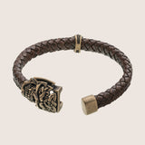 Bracelet tête de mort en bronze italien cordon tressé marron