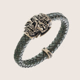 Bracelet tête de mort en bronze italien cordon tressé vert