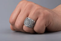 Bague Vegvisir et Jormungandr en argent